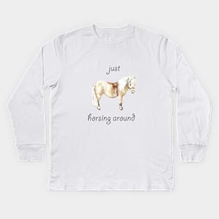 Just Horsing Around: Shetland Pony Illustration Kids Long Sleeve T-Shirt